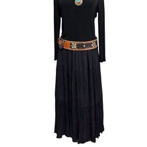 Vintage Double D Ranch crinkle black broomstick skirt western boho